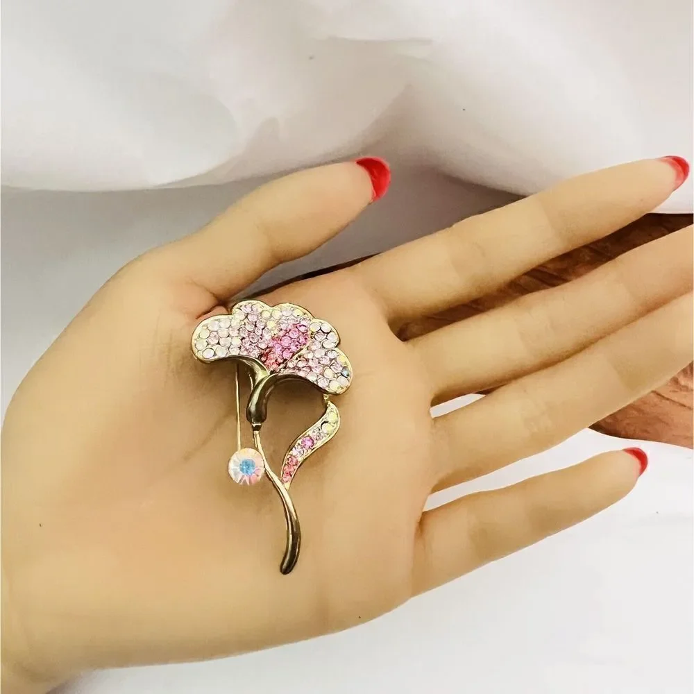 Vintage PAVE Brooch Exceptional CALLA LILY Pink Aurora Borealis AB Rhinestones